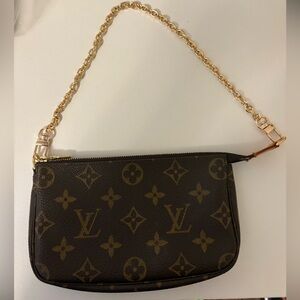 Louis Vuitton Dark Brown Monogram Wristlet with Gold Chain